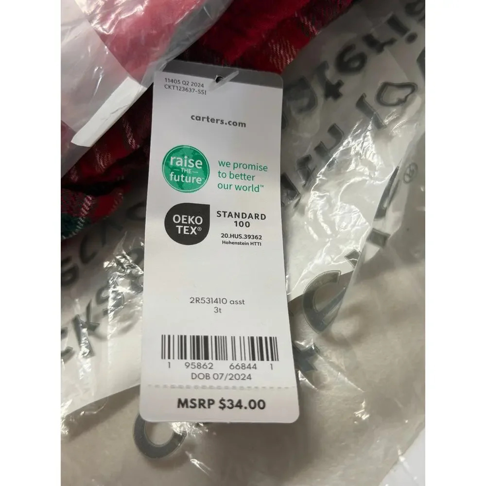 NEW! Carter's Baby 2PC Christmas Holiday Flannel Top Stretch Legging Set Size 3T